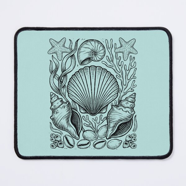 Item preview, Linocut Seashells Seaweeds Vintage Ocean Beach Vacation designed and sold by Y-Vibes.