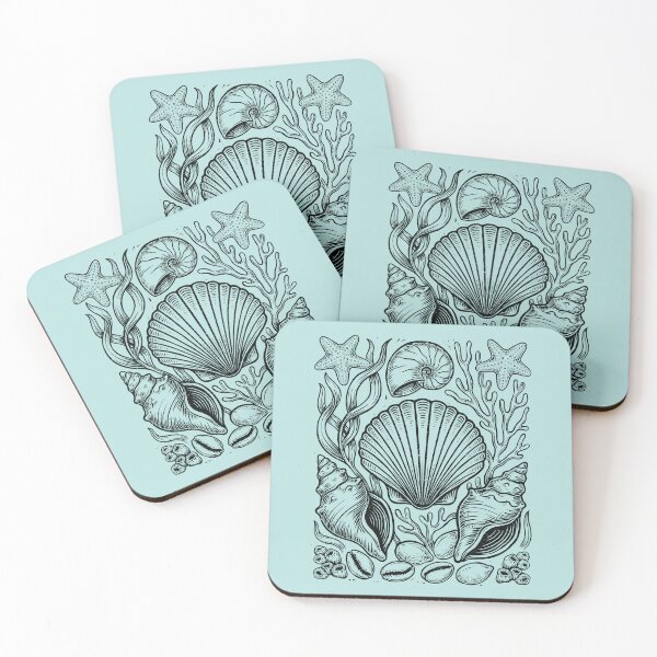 Item preview, Linocut Seashells Seaweeds Vintage Ocean Beach Vacation designed and sold by Y-Vibes.