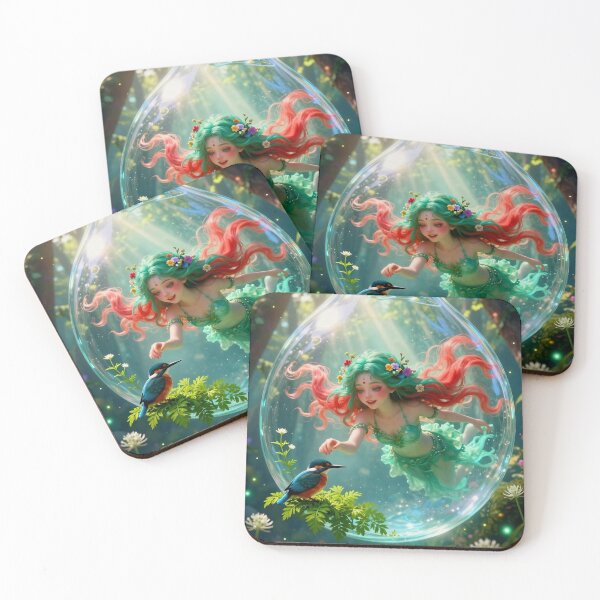 Item preview, Forest Fairy in a Glass Bubble Reaching Toward a Colorful Bird in Magical Light designed and sold by LisaMise.