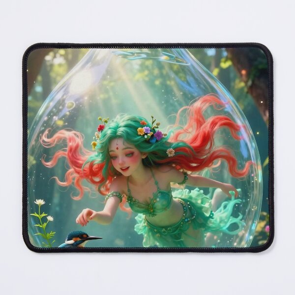 Item preview, Forest Fairy in a Glass Bubble Reaching Toward a Colorful Bird in Magical Light designed and sold by LisaMise.