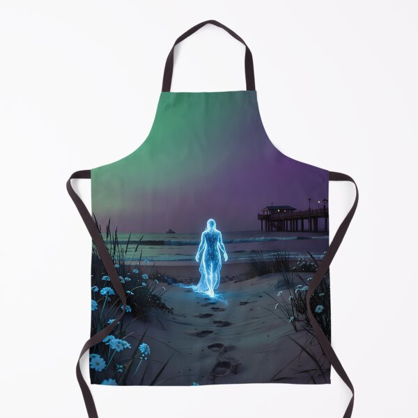 Item preview, Mystical figure illuminated by the Northern Lights against the dark sea designed and sold by VoidVeilStudio.