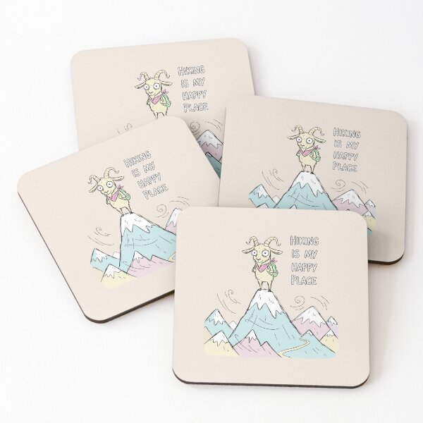 Item preview, "Hiking Is My Happy Place" Funny Mountain Goat Outdoors Art designed and sold by Cipher & Soul.