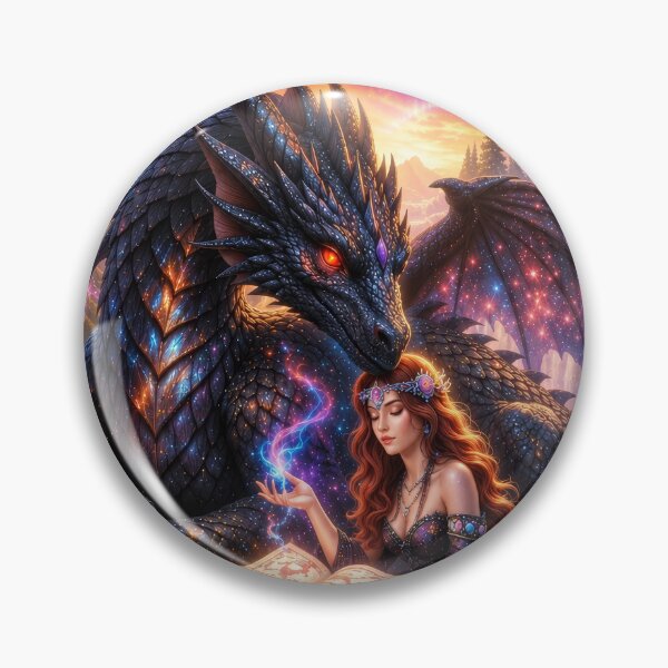 Item preview, Cosmic Dragon and Enchanted Sorceress | Celestial Fantasy Magic Art designed and sold by DrakariArt.