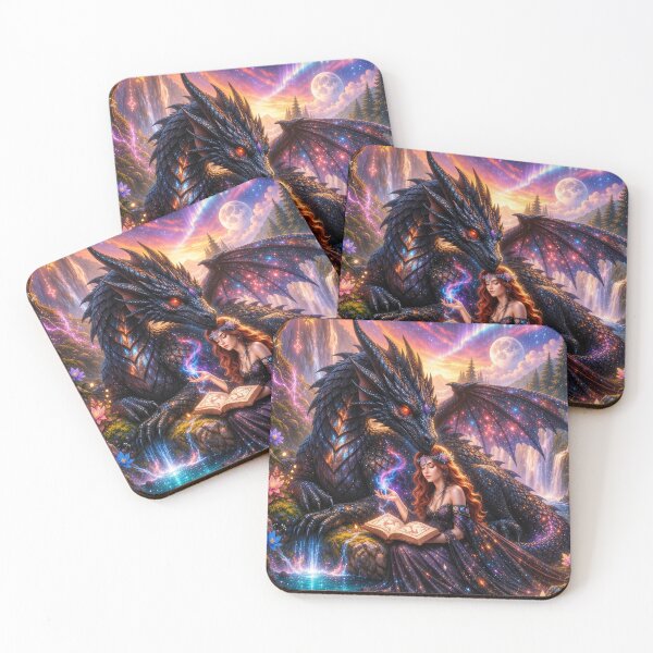 Item preview, Cosmic Dragon and Enchanted Sorceress | Celestial Fantasy Magic Art designed and sold by DrakariArt.