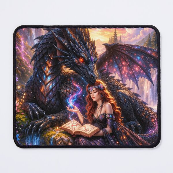 Item preview, Cosmic Dragon and Enchanted Sorceress | Celestial Fantasy Magic Art designed and sold by DrakariArt.