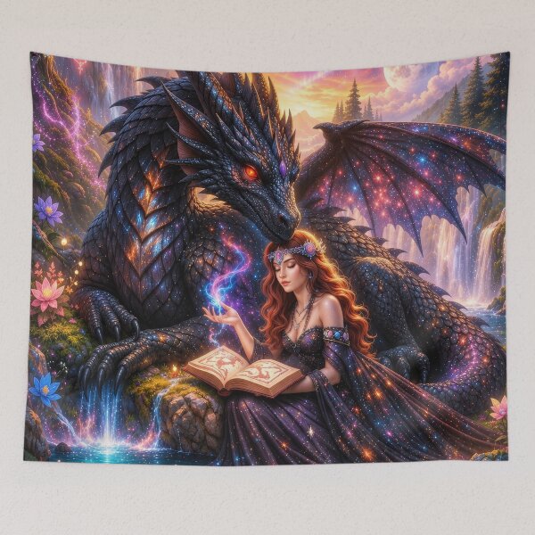 Item preview, Cosmic Dragon and Enchanted Sorceress | Celestial Fantasy Magic Art designed and sold by DrakariArt.