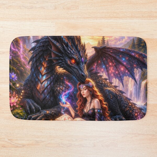 Item preview, Cosmic Dragon and Enchanted Sorceress | Celestial Fantasy Magic Art designed and sold by DrakariArt.