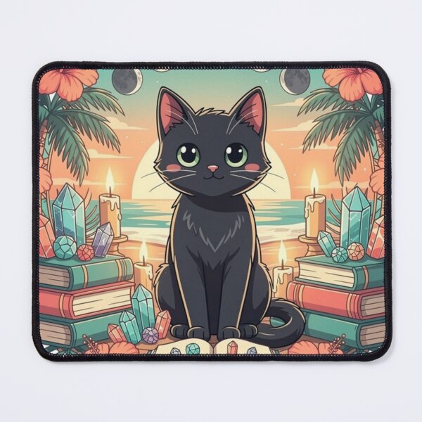 Item preview, Mystical Black Cat Witch Aesthetic Crystal Moon Phases Tropical Sticker designed and sold by XXVSHIRT.
