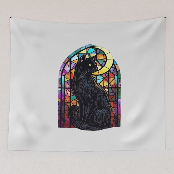 Item preview, Black Cat Stained Glass Moon Art designed and sold by ItzLacarth.