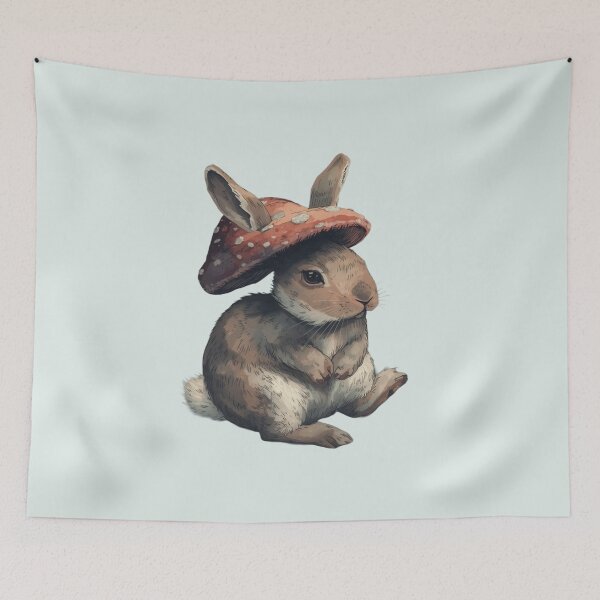 Item preview, Cute Bunny Wearing Mushroom Hat Art designed and sold by ItzLacarth.