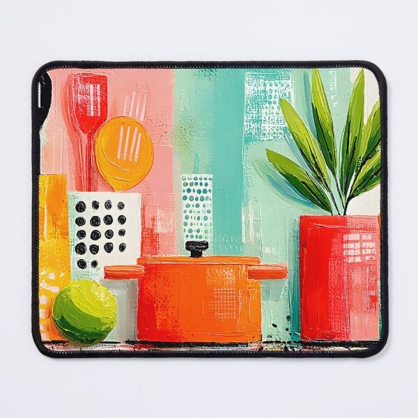 Item preview, Kitchen Countertop Harmony - Colorful Utensils Fresh Greenery and Vibrant Geometric Style designed and sold by OlfactoART Studio.