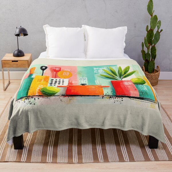 Item preview, Kitchen Countertop Harmony - Colorful Utensils Fresh Greenery and Vibrant Geometric Style designed and sold by OlfactoART Studio.