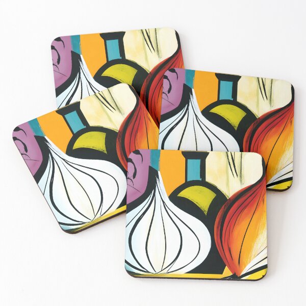 Item preview, Mediterranean Pantry Mosaic - Onions Garlic and Olive Oil in Bold Abstract Color designed and sold by OlfactoART Studio.