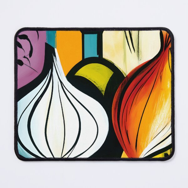 Item preview, Mediterranean Pantry Mosaic - Onions Garlic and Olive Oil in Bold Abstract Color designed and sold by OlfactoART Studio.