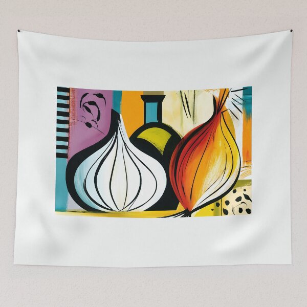 Item preview, Mediterranean Pantry Mosaic - Onions Garlic and Olive Oil in Bold Abstract Color designed and sold by OlfactoART Studio.