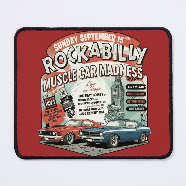 Item preview, Rockabilly Muscle Car Madness Vintage American Muscle Cars Retro Car Show Design designed and sold by ObsidianUruk.