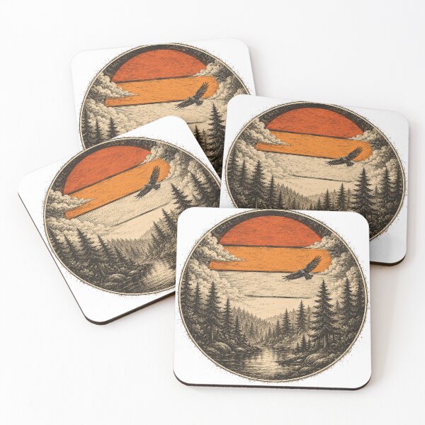 Item preview, Vintage Engraved Forest Sunset T-Shirt designed and sold by afr-saad.