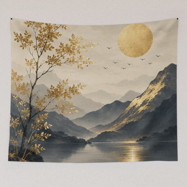 Item preview, Golden Serenity Lake | Elegant Mountain Landscape design designed and sold by rigelcreation.