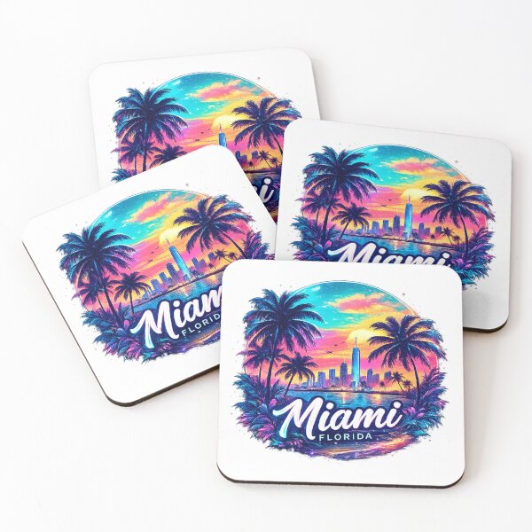 Item preview, Miami Neon Paradise Sunset Retro Beach Cityscape designed and sold by afr-saad.