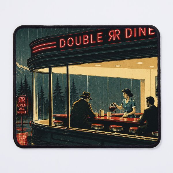 Item preview, Nighthawks at the Double R | Twin Peaks Inspired Retro Noir Diner Art Print designed and sold by DiamondSkyShirt.