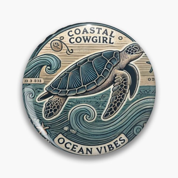 Item preview, Coastal Cowgirl Sea Turtle Vintage Aesthetic Badge ! aborignal art of turtle  designed and sold by Ulikedigital14.