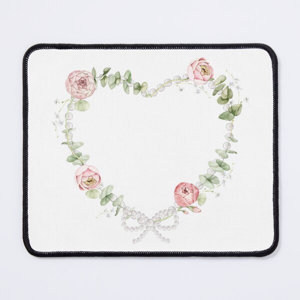 Item preview, Heart shaped wreath with pink ranunculus flowers, eucalyptus leaves, small white blossoms and pearl bow. Watercolor hand painted composition for invitations, greeting cards, wedding designs. designed and sold by eves_aquadreams.