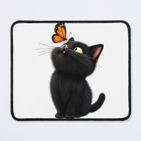 Item preview, Cute Black Kitten with Butterfly | Whimsical Cat Art designed and sold by phoenixart-only.