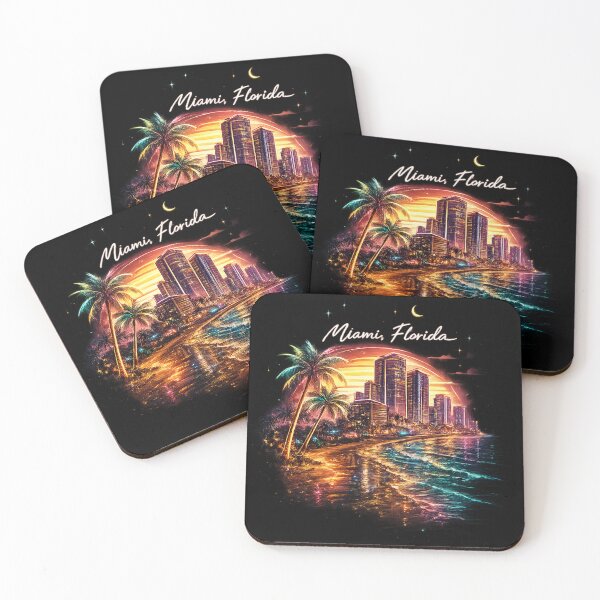 Item preview, Miami Florida Neon Sunset Skyline Retro Beach designed and sold by afr-saad.