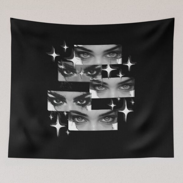 Item preview, Obsessed Eyes Collage Dark Underground Y2K Art Print Black and White designed and sold by ShadowGlareArt.