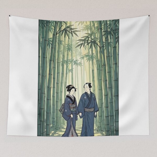 Item preview, Edo Couple Walking in Serene Bamboo Forest Ukiyo-e Art designed and sold by TokyoUkiyoHouse.