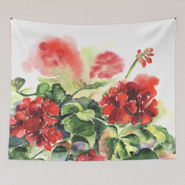 Item preview, plant geranium, flowers and leaves, watercolor designed and sold by Olga Berlet.