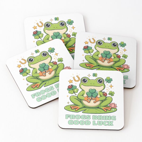 Item preview, Lucky Frog with Clover and Horseshoe designed and sold by Squiggle Happy.