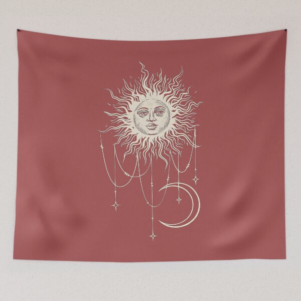 Item preview, Celestial Sun Moon Boho Witchy Mystical Line Art Design designed and sold by Surt-Tust.