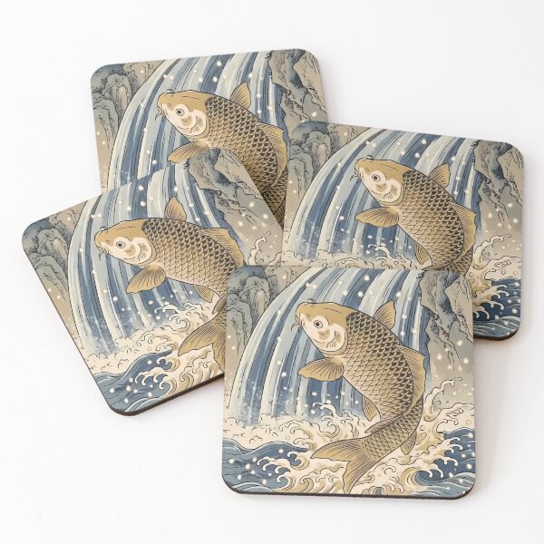 Item preview, Lucky Koi Fish Leaping Up Waterfall Ukiyo-e Art designed and sold by TokyoUkiyoHouse.