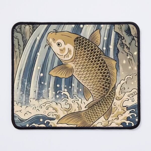 Item preview, Lucky Koi Fish Leaping Up Waterfall Ukiyo-e Art designed and sold by TokyoUkiyoHouse.