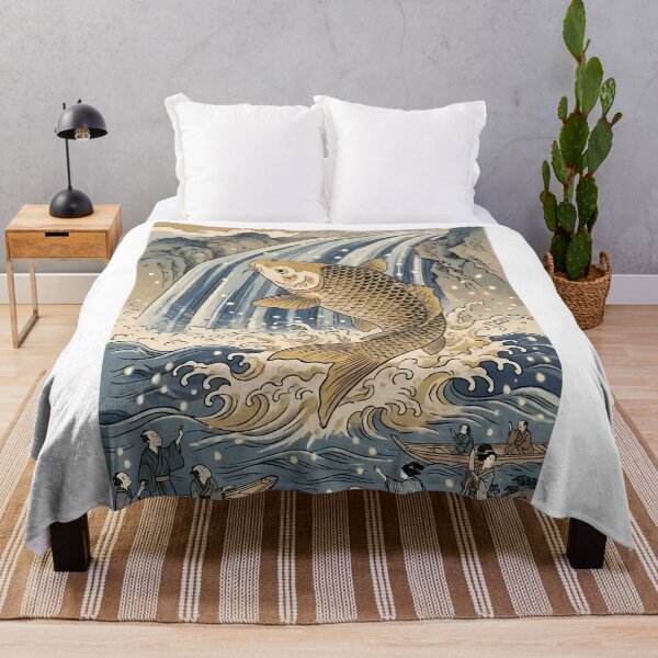 Item preview, Lucky Koi Fish Leaping Up Waterfall Ukiyo-e Art designed and sold by TokyoUkiyoHouse.