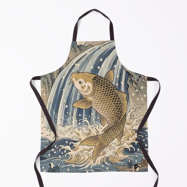 Item preview, Lucky Koi Fish Leaping Up Waterfall Ukiyo-e Art designed and sold by TokyoUkiyoHouse.