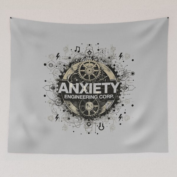 Item preview, Anxiety Engineering Corp Logo – Chaotic Gear Diagram Mental Health Humor, Industrial Tech Parody Sticker & T-Shirt designed and sold by MagicMakerPh.