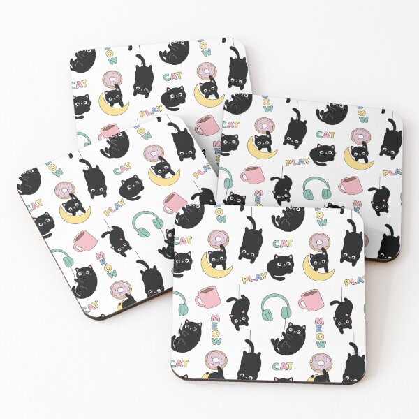 Item preview, Cute Black Cat Seamless Pattern | Playful Hanging Cat Design designed and sold by Rovano.