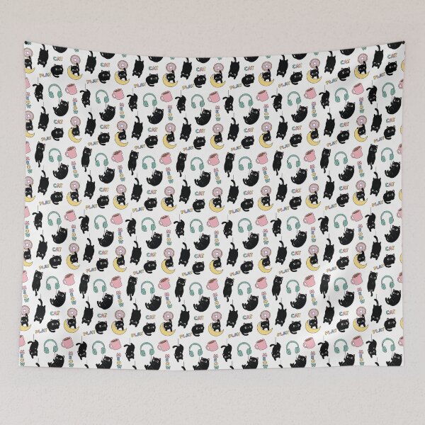 Item preview, Cute Black Cat Seamless Pattern | Playful Hanging Cat Design designed and sold by Rovano.