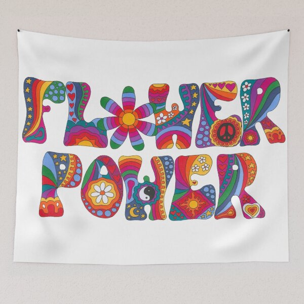 Item preview, Psychedelic Flower Power Art White– Retro Hippie Rainbow Groovy Peace Design designed and sold by Kellie Espie Art.