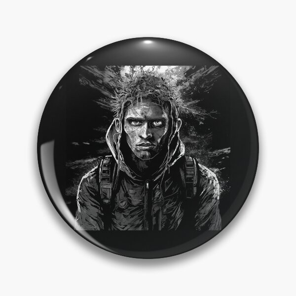 Item preview, Dark Cyberpunk Warrior Black and White Portrait designed and sold by inkoutninja.