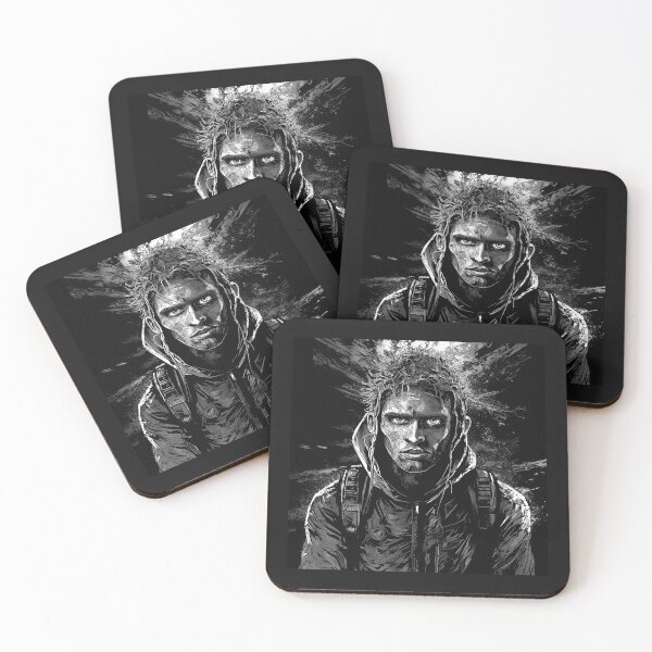 Item preview, Dark Cyberpunk Warrior Black and White Portrait designed and sold by inkoutninja.
