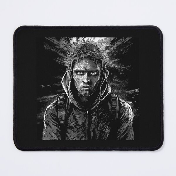 Item preview, Dark Cyberpunk Warrior Black and White Portrait designed and sold by inkoutninja.