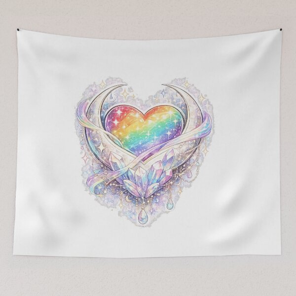 Item preview, Rainbow Crystal Heart Wings | LGBTQ Pride Love Aesthetic | Queer Rainbow Angel Heart Fantasy Art designed and sold by ArtByTripti.