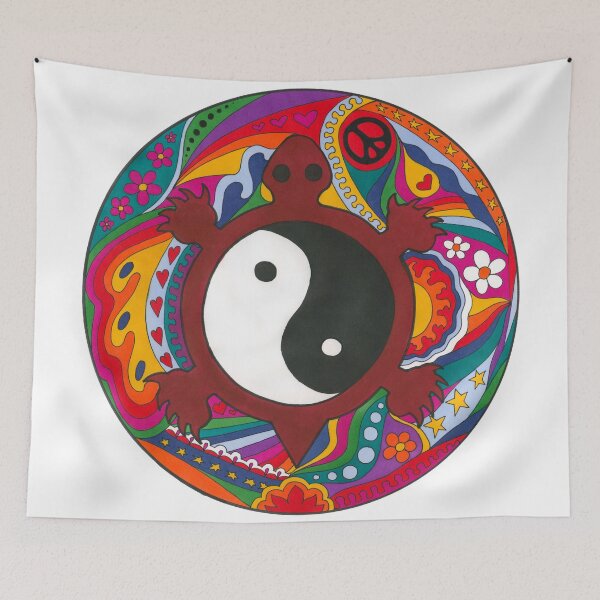 Item preview, Psychedelic Turtle Yin Yang Art White – Retro Hippie Rainbow Groovy Peace Design designed and sold by Kellie Espie Art.