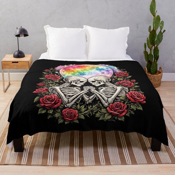 Item preview, Rainbow Skeleton Lovers Kiss | Gothic LGBTQ Pride Rose Skull Art | Queer Eternal Love Aesthetic designed and sold by ArtByTripti.