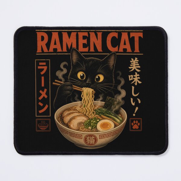 Item preview, Ramen Cat Cute Black Cat Eating Noodles Japanese Anime Style designed and sold by Zizo-DR44.
