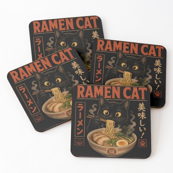 Item preview, Ramen Cat Cute Black Cat Eating Noodles Japanese Anime Style designed and sold by Zizo-DR44.