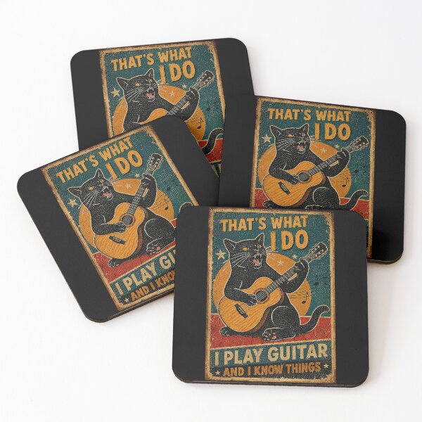 Item preview, Vintage Black Cat Playing Guitar Retro Musician Folk designed and sold by eliramaison.